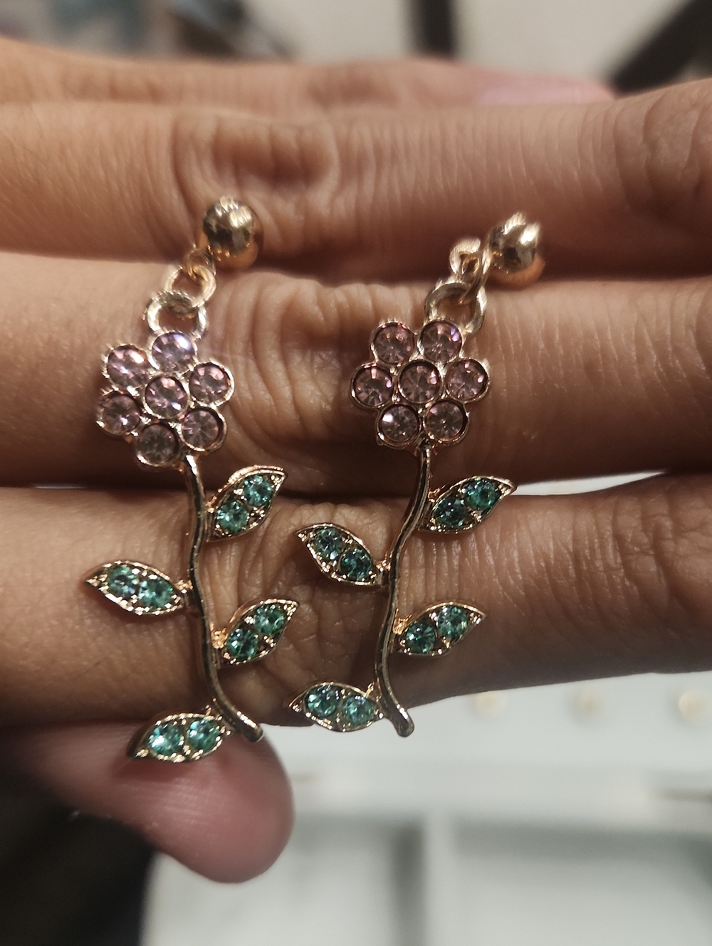 Target Gold-Tone Floral Drop Earrings with Pink and Teal Crystals